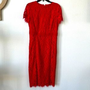 Eve Mendes bright red lace dress size 8